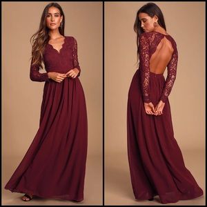 Lulu’s Burgundy Crochet Lace Open Back Maxi Dress